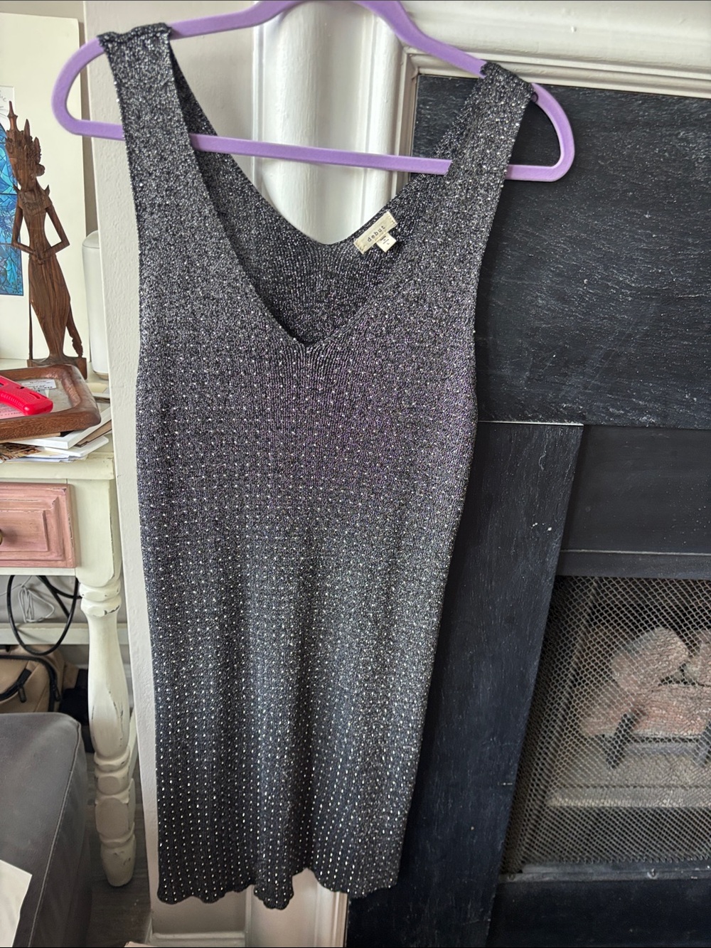 New Sleeveless Metallic Knit Tank Dress in Gunmetal